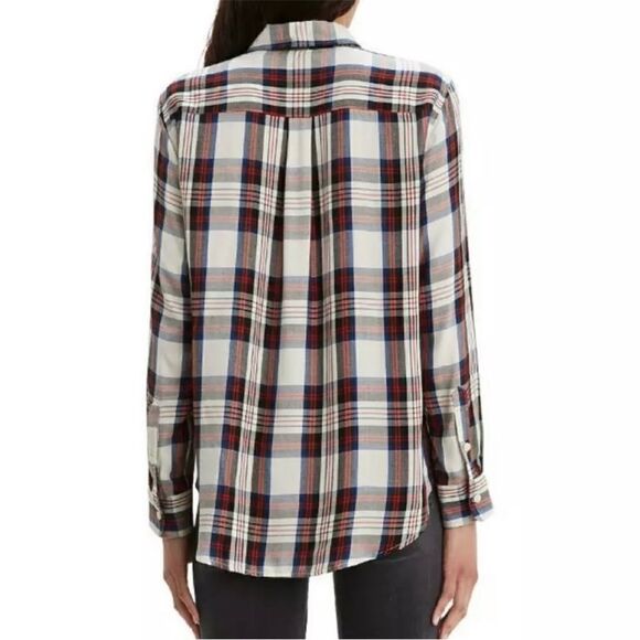 Levi’s Tartan Plaid Boyfriend Fit Button Front Shirt White Red XS - Picture 5 of 15